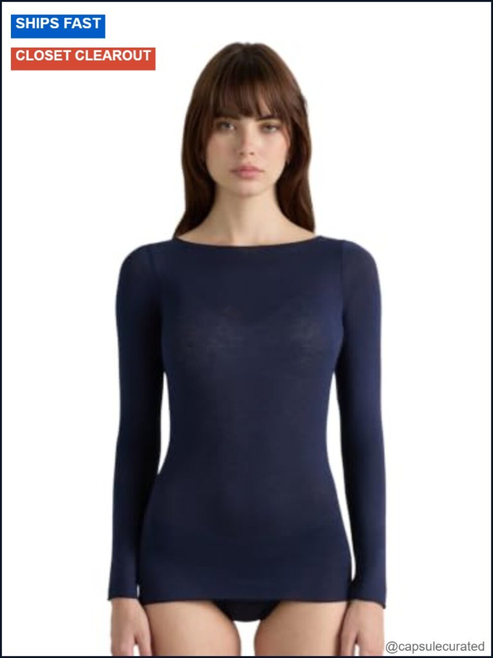 Boat Neck Modal Cashmere Ultralight Long Sleeve Top Sheer